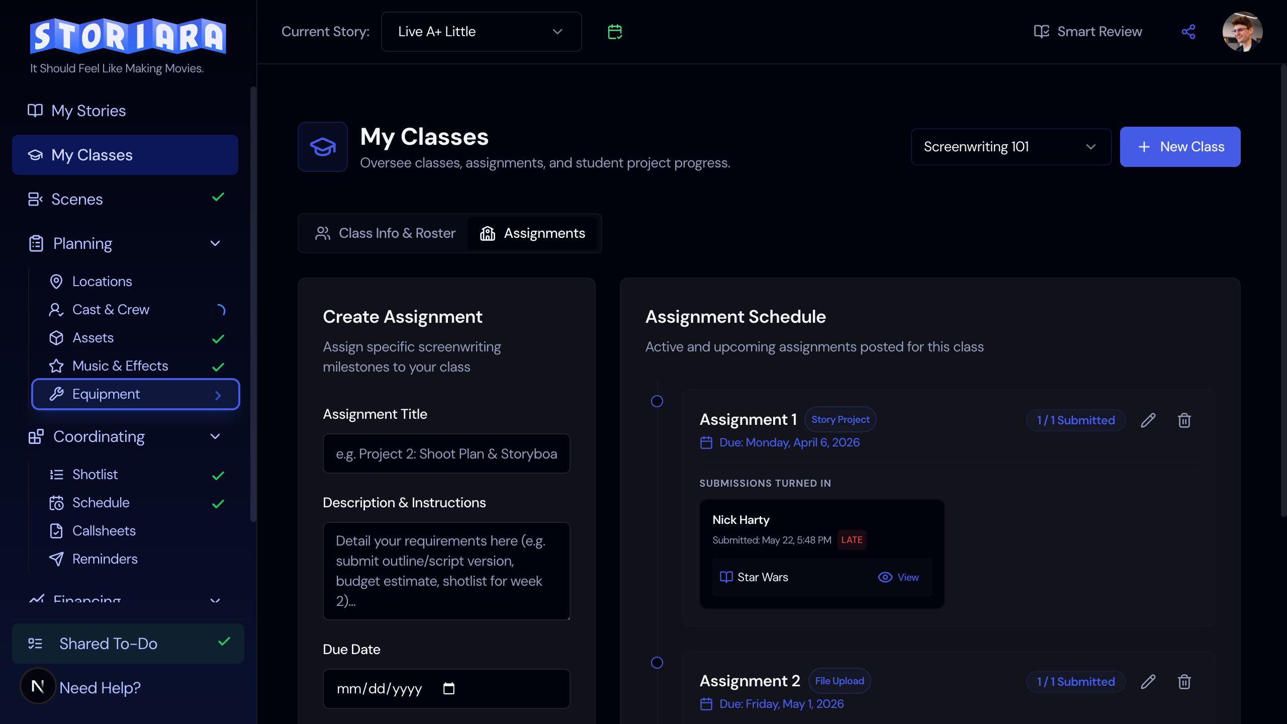 Storiara education platform interface