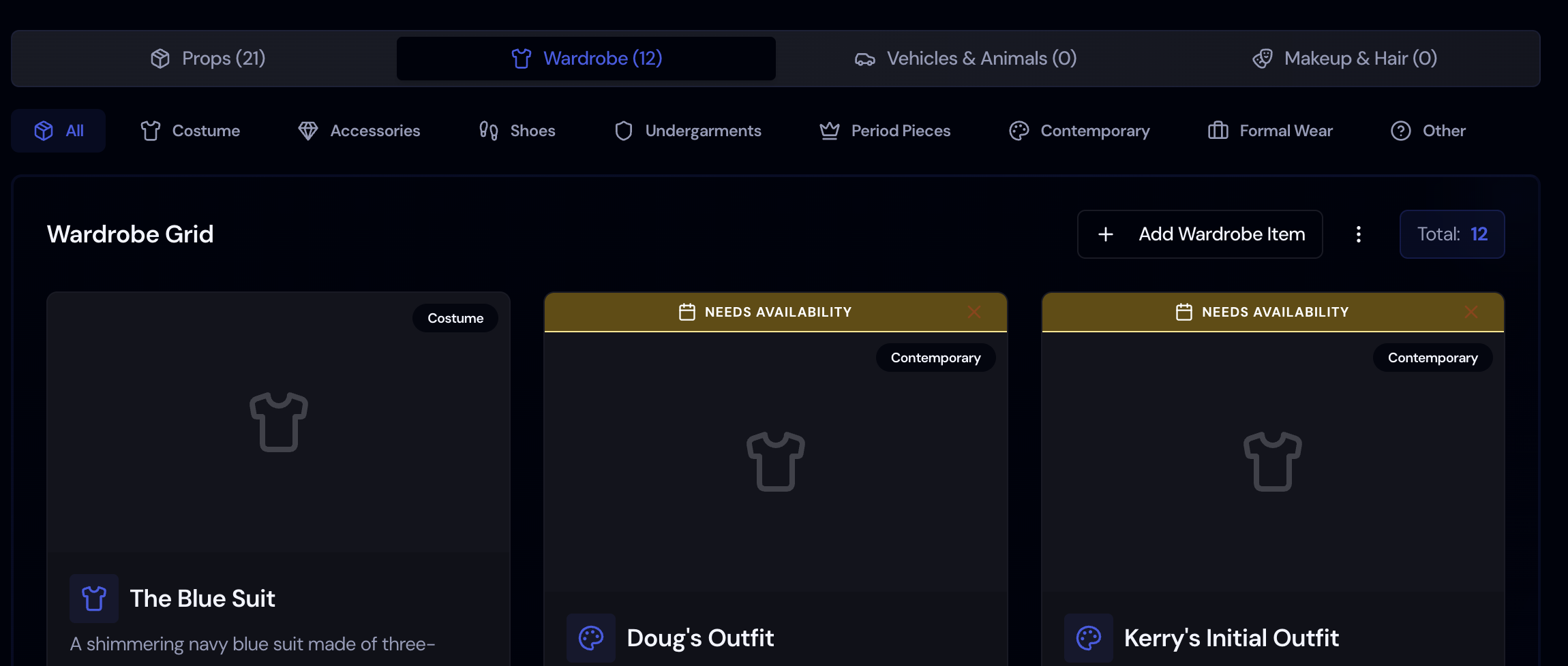 Screenshot: Wardrobe Tracking