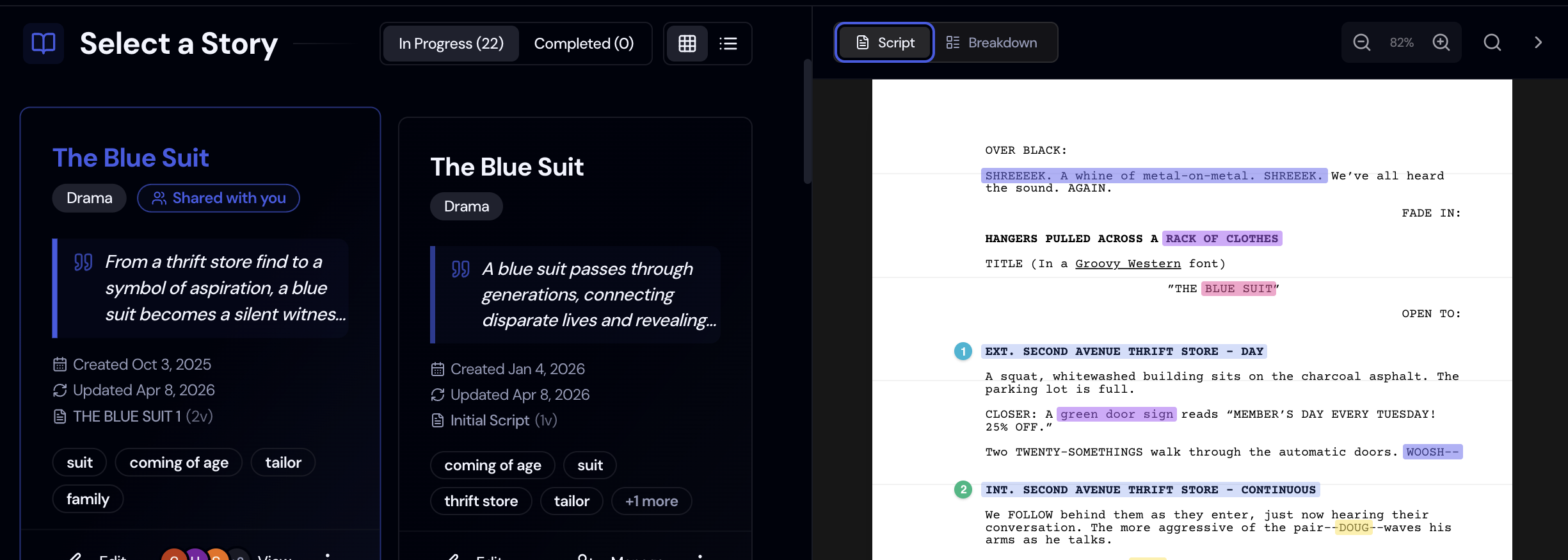Screenshot: Highlighting Text for Breakdowns