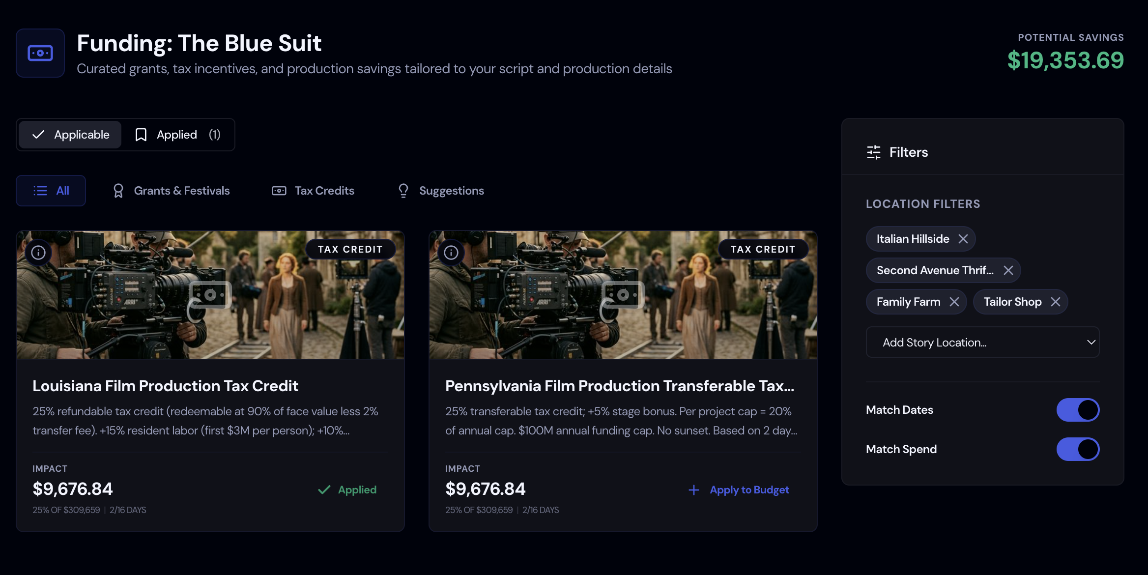 Screenshot: Funding Matches