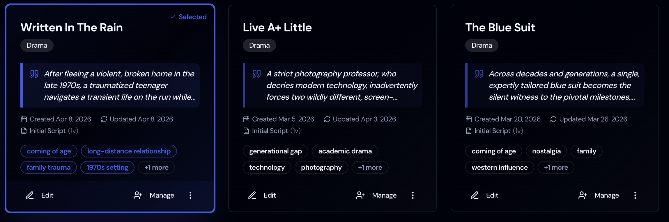 Screenshot: My Stories Dashboard Overview
