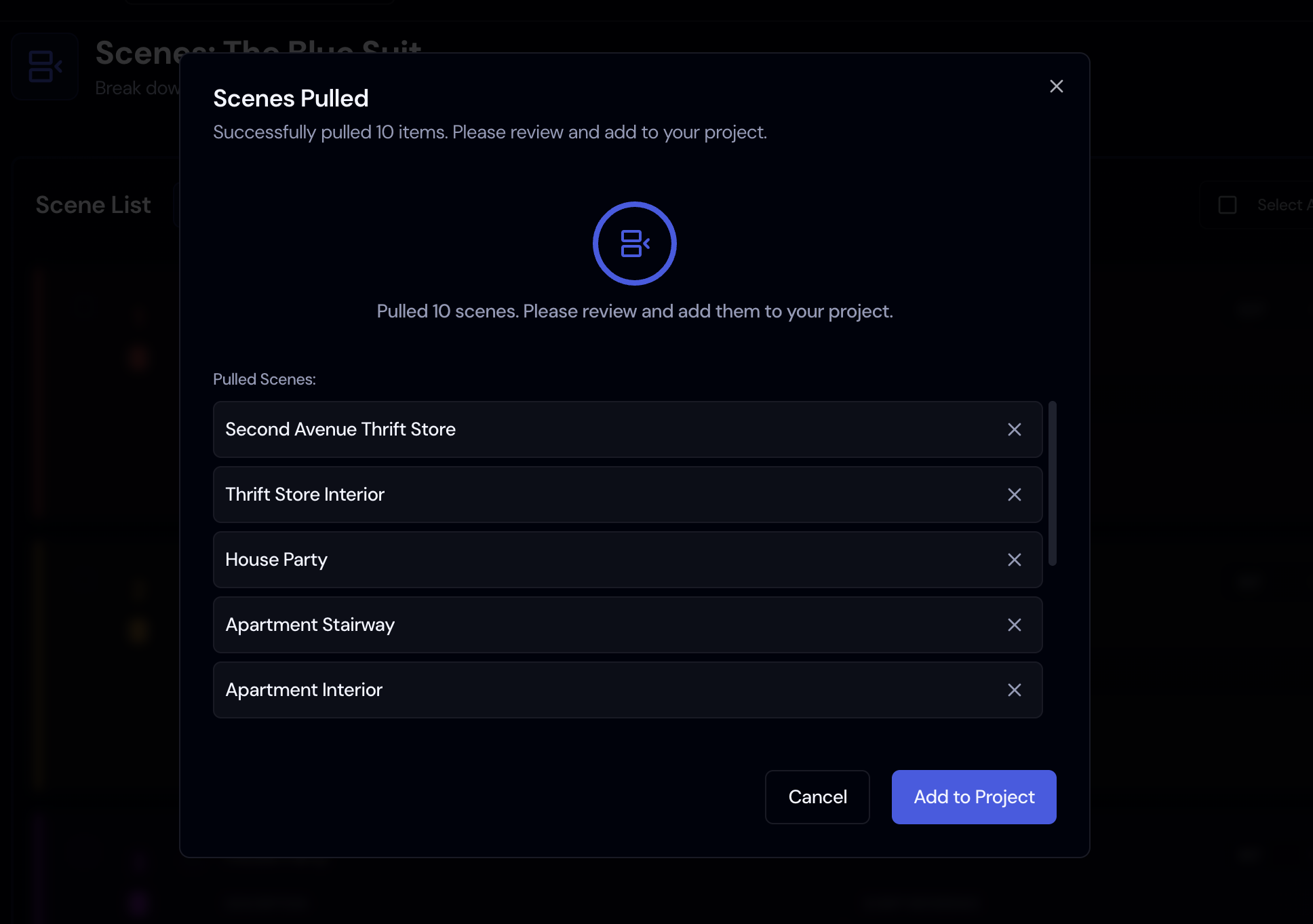 Screenshot: Approving a Scene